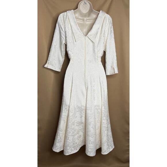 Unique Vintage Stunning Creamy White Jacquard Dress M 6 8 NWOT Wedding Party - Picture 8 of 9